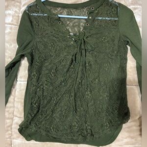 No Boundaries Olive Green Lace-Up Crochet Top
